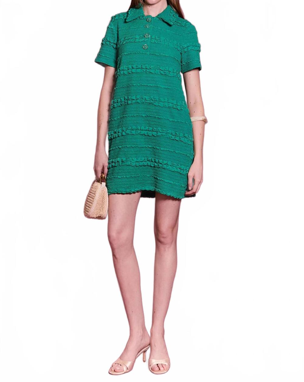 NEW ENGLISH FACTORY stretched embroidered textured mini dress in kelly green